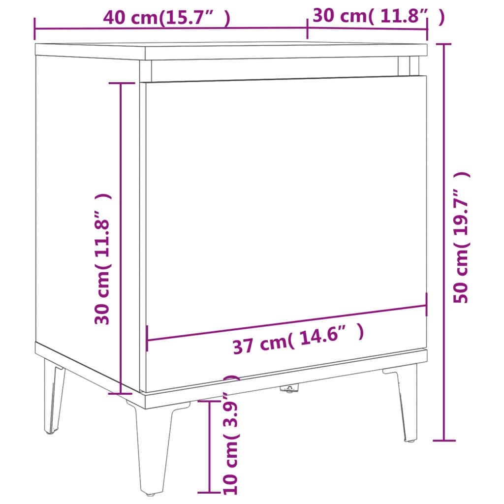 Tables de chevet avec pieds en métal blanc 40x30x50 cm Tables de chevet vidaXL   