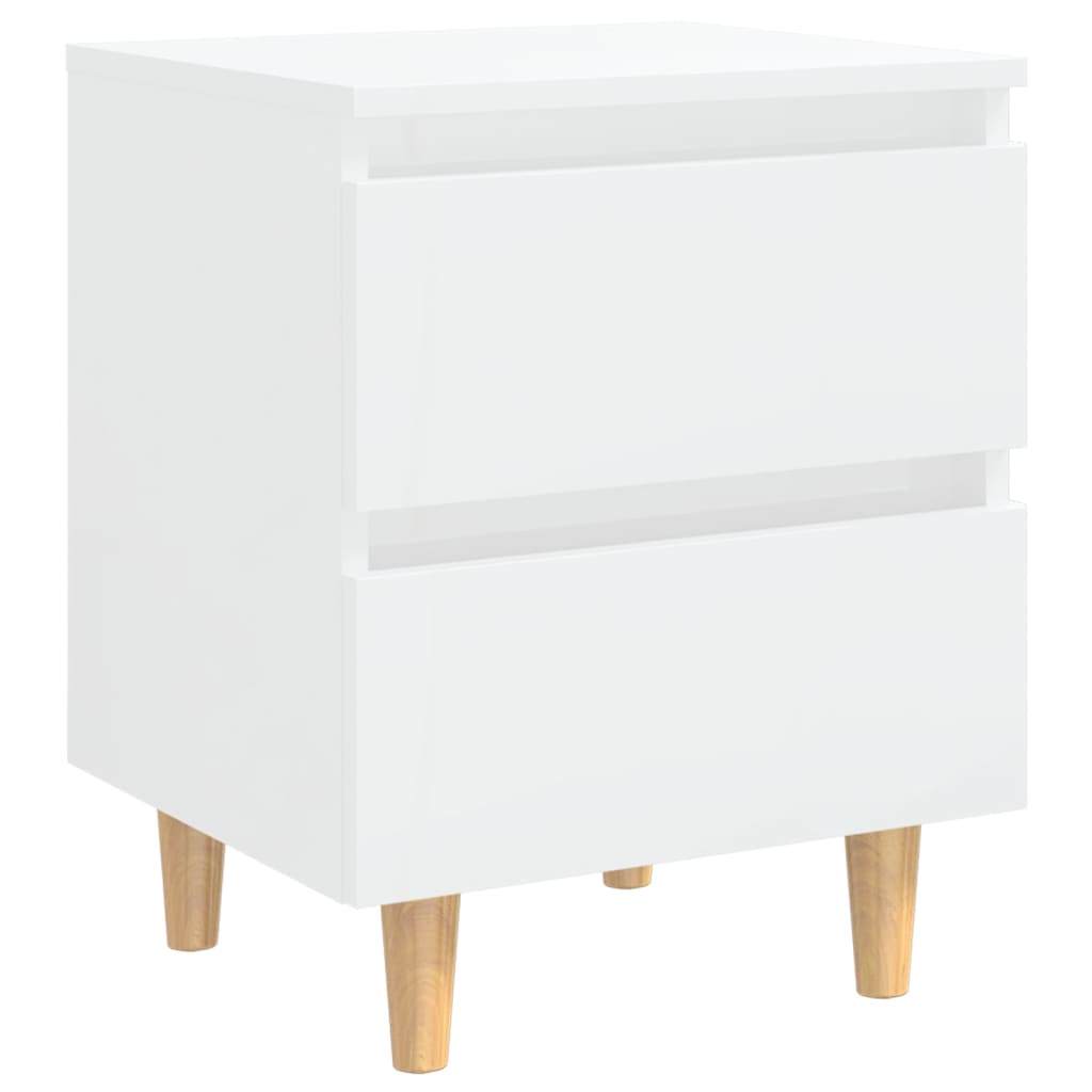 Table de chevet avec pieds en pin Blanc brillant 40x35x50 cm Tables de chevet vidaXL   