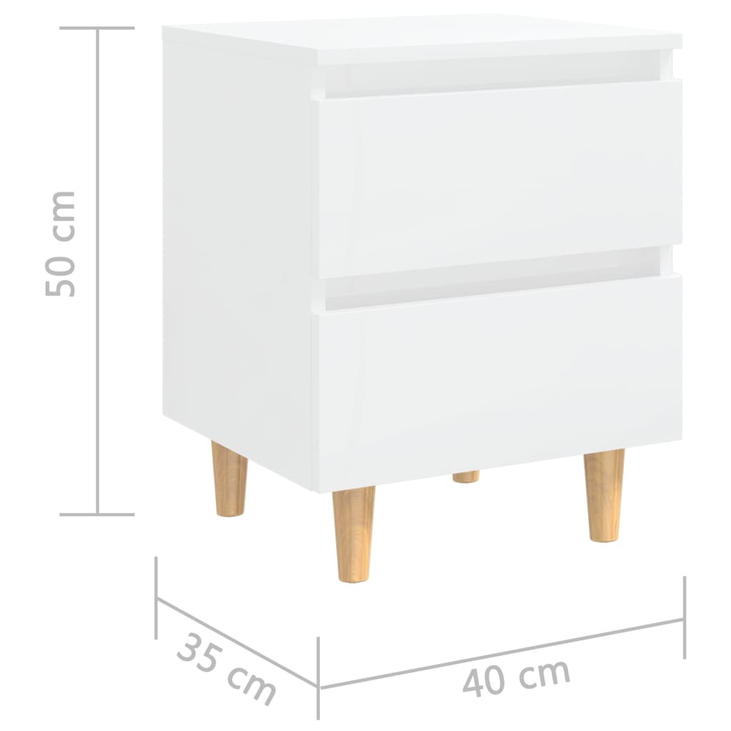 Table de chevet avec pieds en pin Blanc brillant 40x35x50 cm Tables de chevet vidaXL   