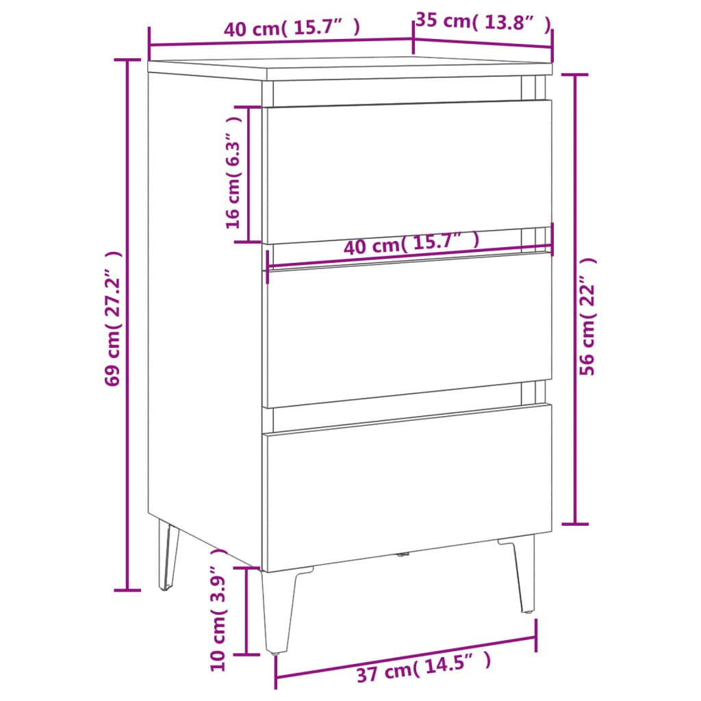 Table de chevet avec pieds en métal blanc 40x35x69 cm Tables de chevet vidaXL   