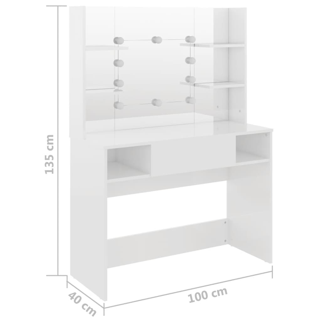 Table de maquillage avec éclairage LED MDF Blanc brillant Coiffeuses vidaXL   