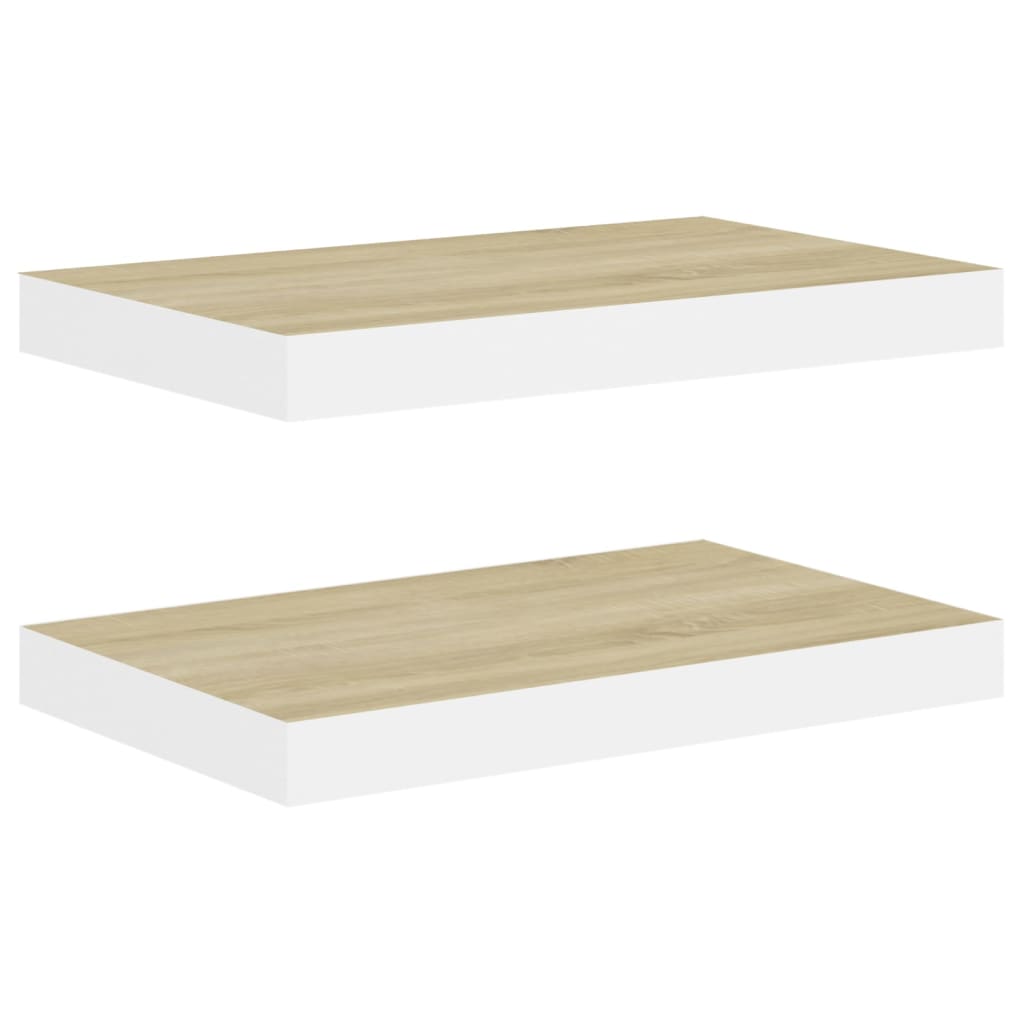 Étagères flottantes 2 pcs chêne et blanc 50x23x3,8 cm MDF Étagères murales & corniches vidaXL   