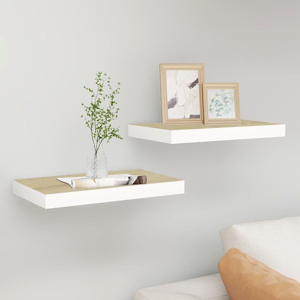 Étagères flottantes 2 pcs chêne et blanc 50x23x3,8 cm MDF Étagères murales & corniches vidaXL   