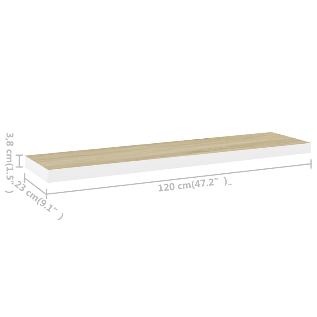 Étagères flottantes 2 pcs chêne et blanc 120x23,5x3,8 cm MDF Étagères murales & corniches vidaXL   