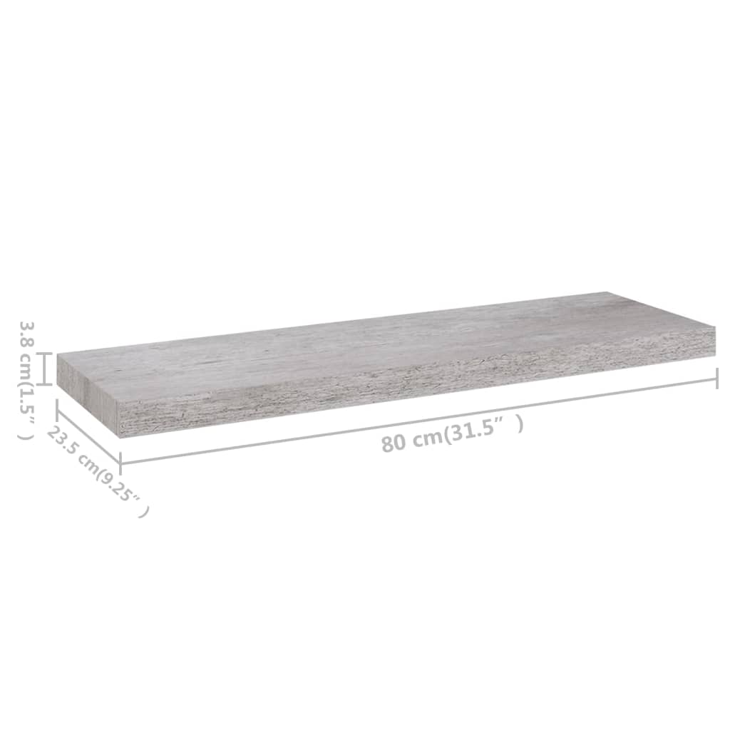 Étagère murale flottante Gris béton 80x23,5x3,8 cm MDF Étagères murales & corniches vidaXL   