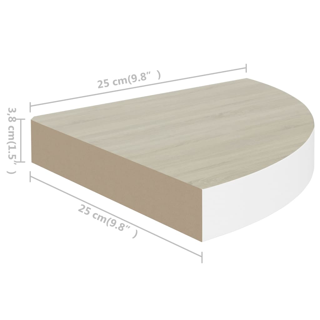 Étagère d'angle murale Chêne et blanc 25x25x3,8 cm MDF Étagères murales & corniches vidaXL   