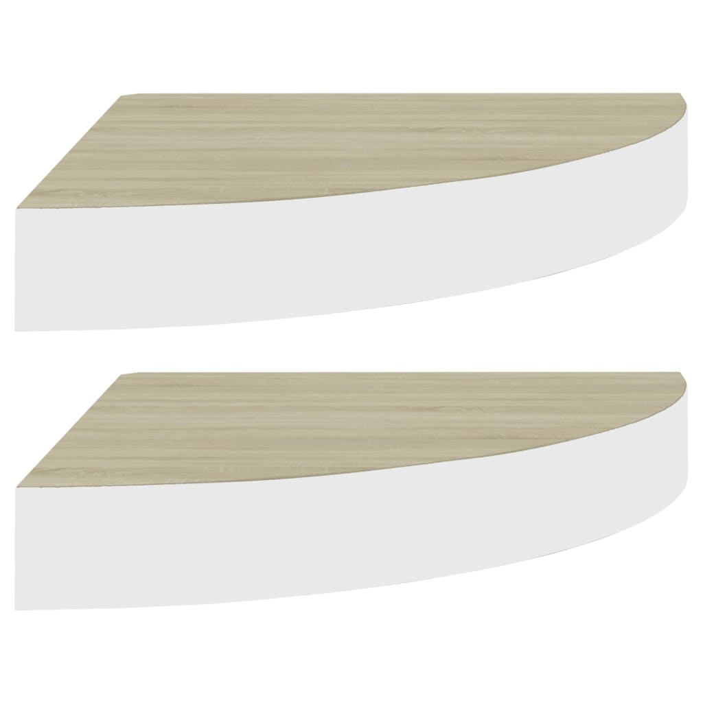 Étagères d'angle murales 2 pcs Chêne et blanc 25x25x3,8 cm MDF Étagères murales & corniches vidaXL   