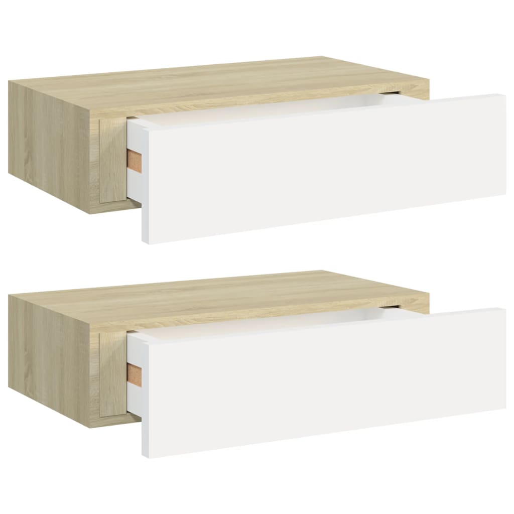 Étagères à tiroir murales 2 pcs Chêne et blanc 40x23,5x10cm MDF - Xios Store SNC