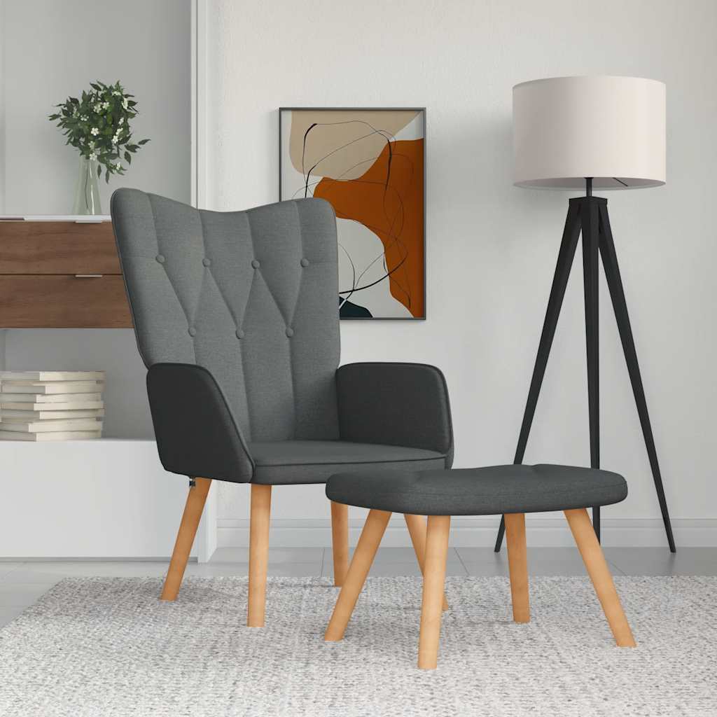 Chaise de relaxation avec tabouret Gris foncé Tissu Fauteuils vidaXL   