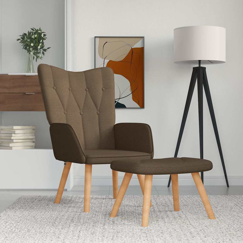 Chaise de relaxation avec tabouret Marron Tissu Fauteuils vidaXL   