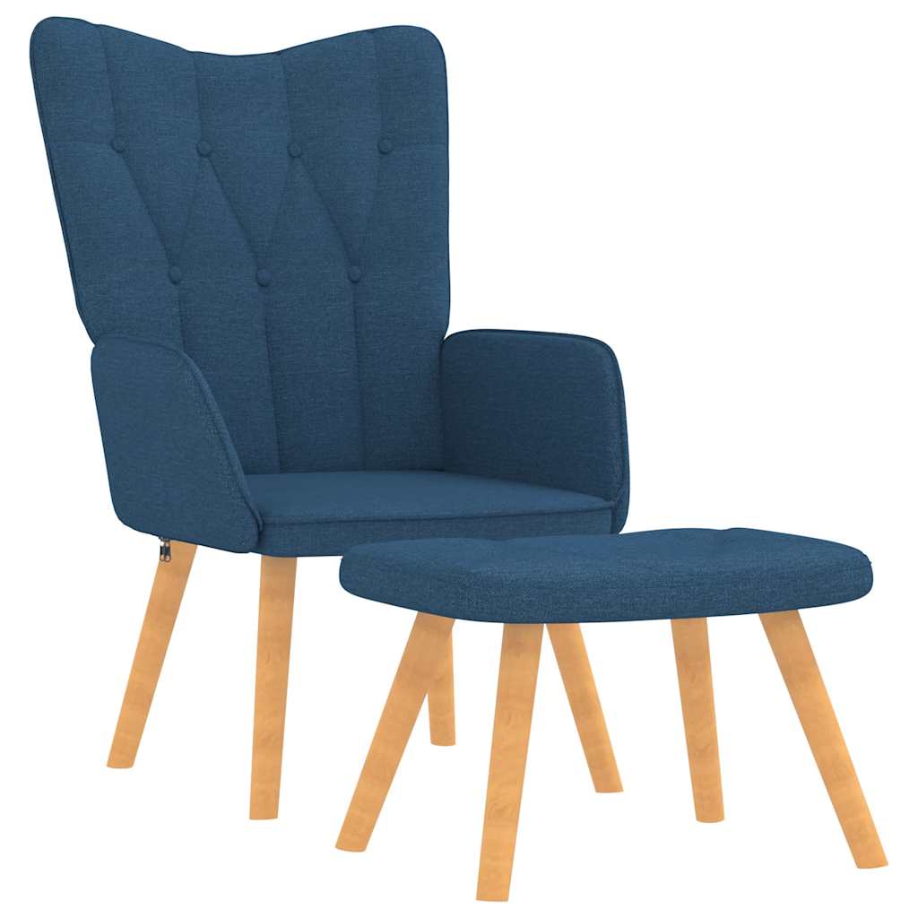 Chaise de relaxation avec tabouret Bleu Tissu Fauteuils vidaXL   