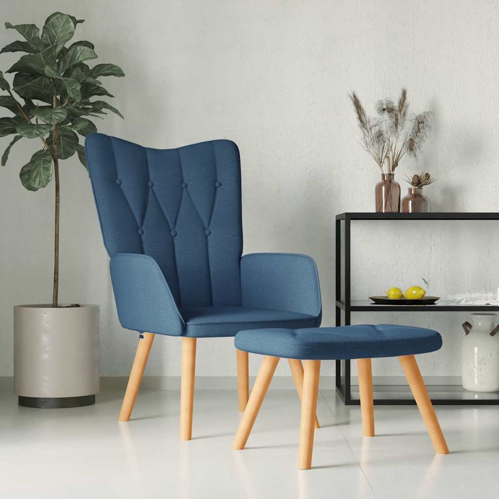 Chaise de relaxation avec tabouret Bleu Tissu Fauteuils vidaXL   