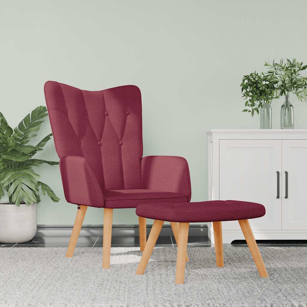 Chaise de relaxation avec tabouret Rouge bordeaux Tissu Fauteuils vidaXL   