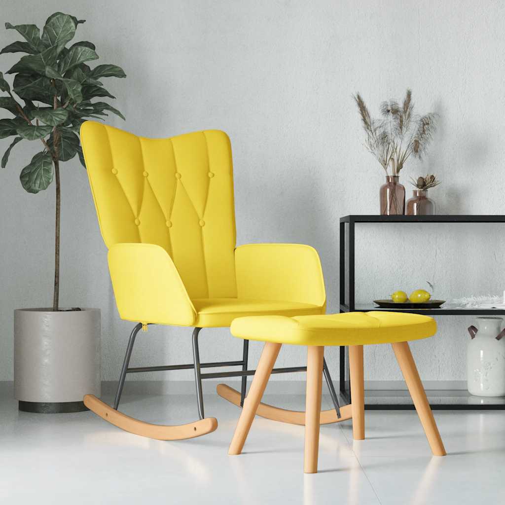 Chaise à bascule avec tabouret Jaune moutarde Tissu Fauteuils à bascule vidaXL   