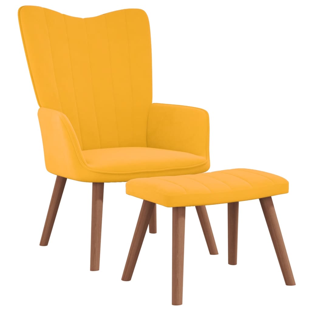 Chaise de relaxation avec repose-pied Jaune moutarde Velours Fauteuils vidaXL   