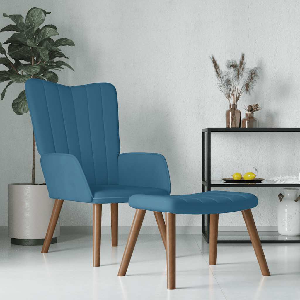 Chaise de relaxation avec repose-pied Bleu Velours Fauteuils vidaXL   