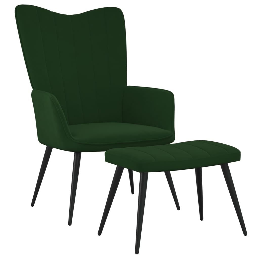 Chaise de relaxation avec tabouret Vert foncé Velours Fauteuils vidaXL   