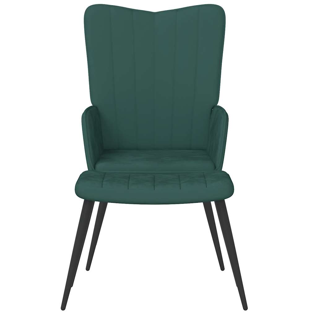 Chaise de relaxation avec tabouret Vert foncé Velours Fauteuils vidaXL   