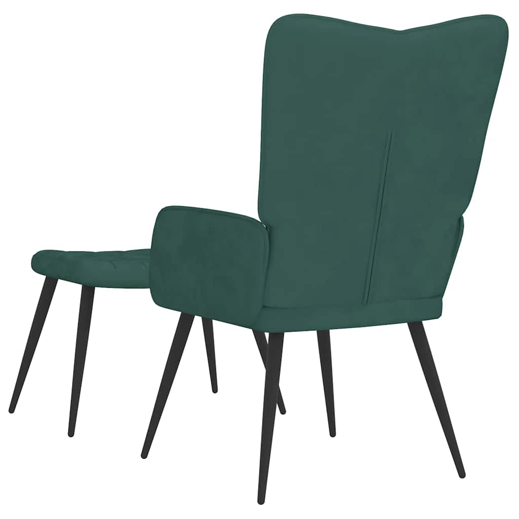 Chaise de relaxation avec tabouret Vert foncé Velours Fauteuils vidaXL   