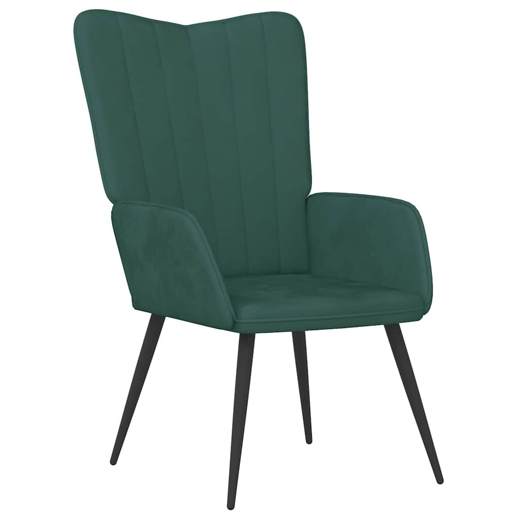 Chaise de relaxation avec tabouret Vert foncé Velours Fauteuils vidaXL   