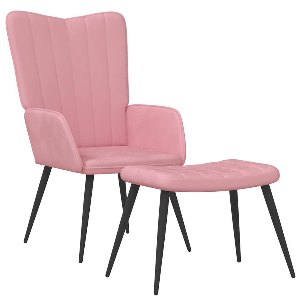 Chaise de relaxation avec tabouret Rose Velours Fauteuils vidaXL   