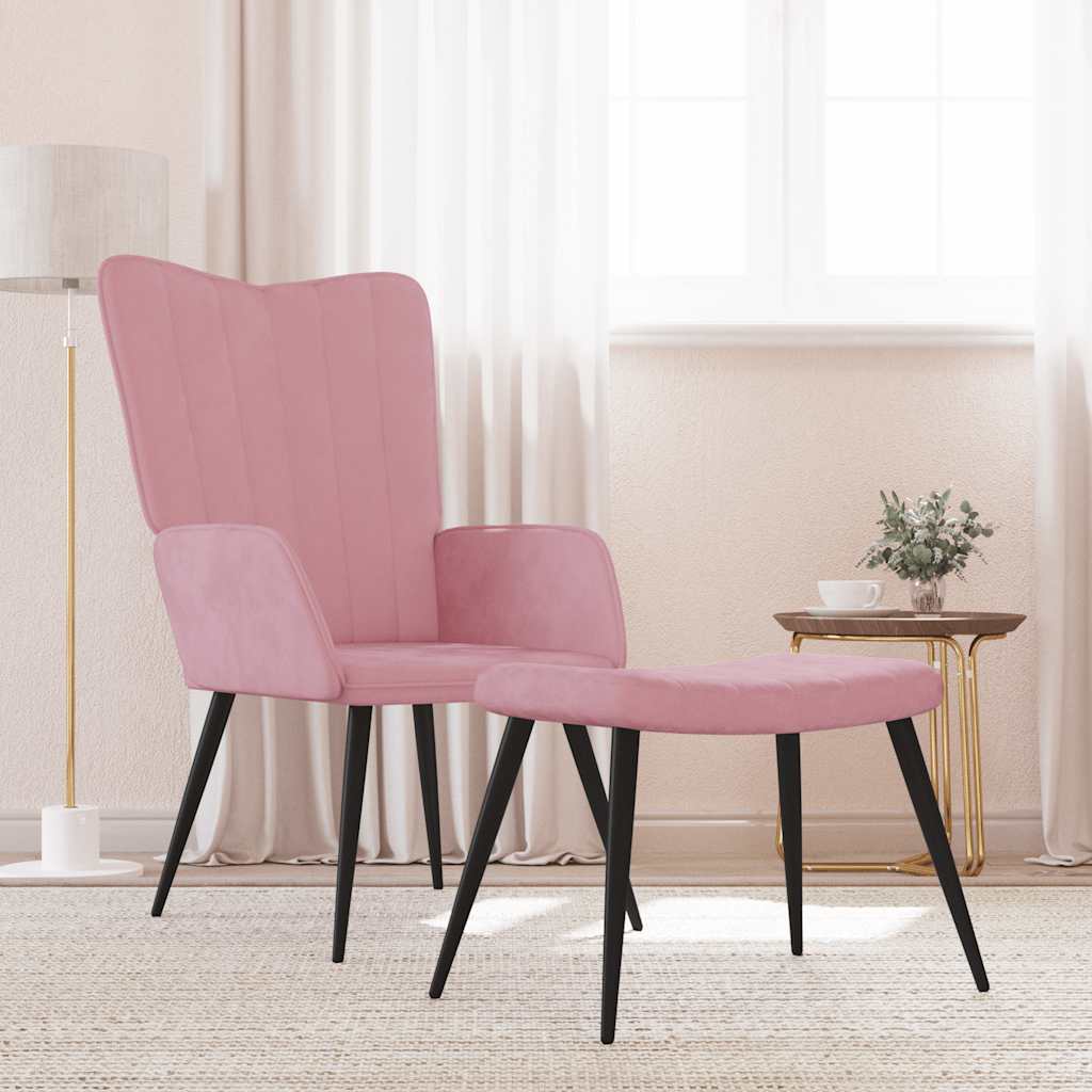 Chaise de relaxation avec tabouret Rose Velours Fauteuils vidaXL   