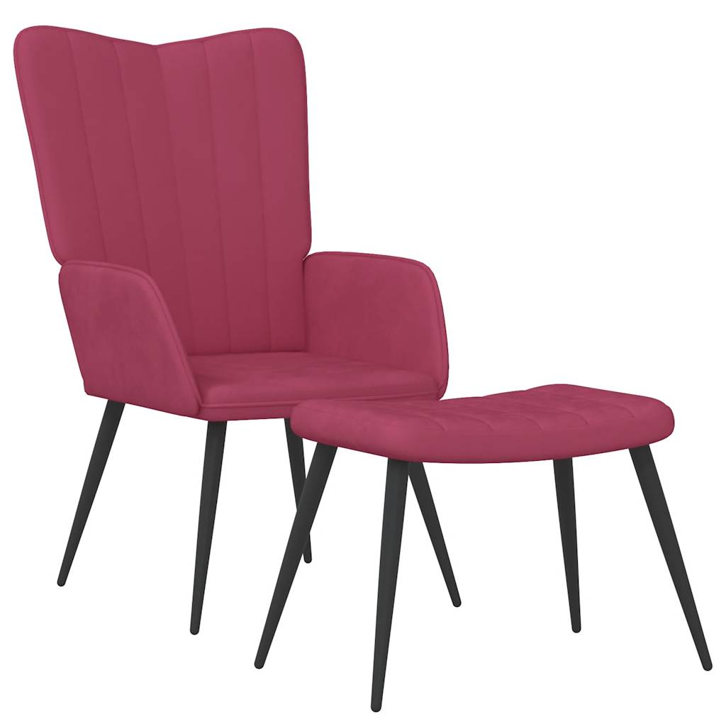 Chaise de relaxation avec tabouret Rouge bordeaux Velours Fauteuils vidaXL   