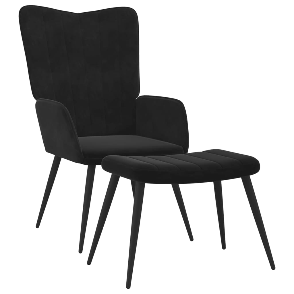 Chaise de relaxation avec tabouret Noir Velours Fauteuils vidaXL   