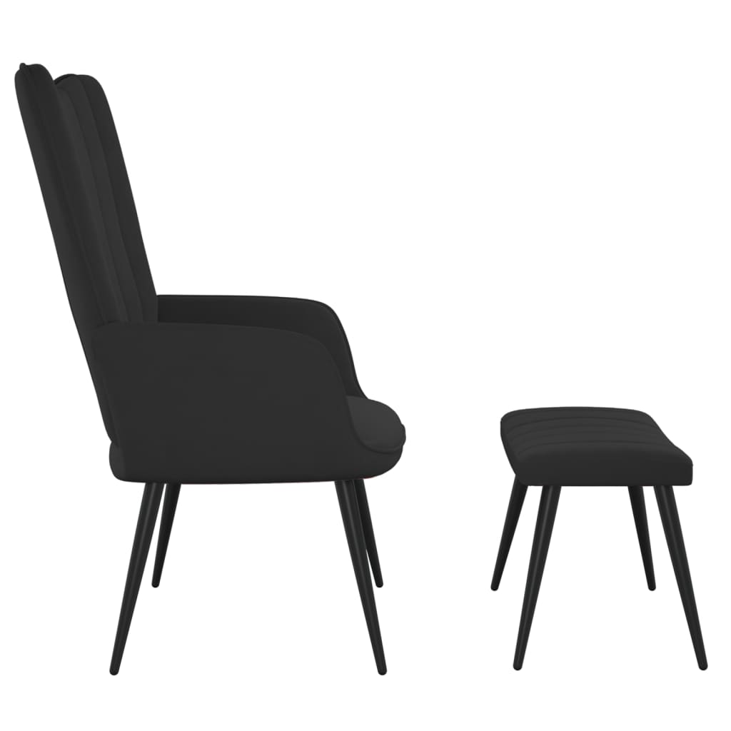 Chaise de relaxation avec tabouret Noir Velours Fauteuils vidaXL   