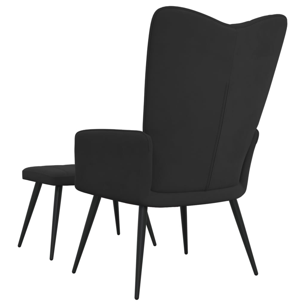 Chaise de relaxation avec tabouret Noir Velours Fauteuils vidaXL   