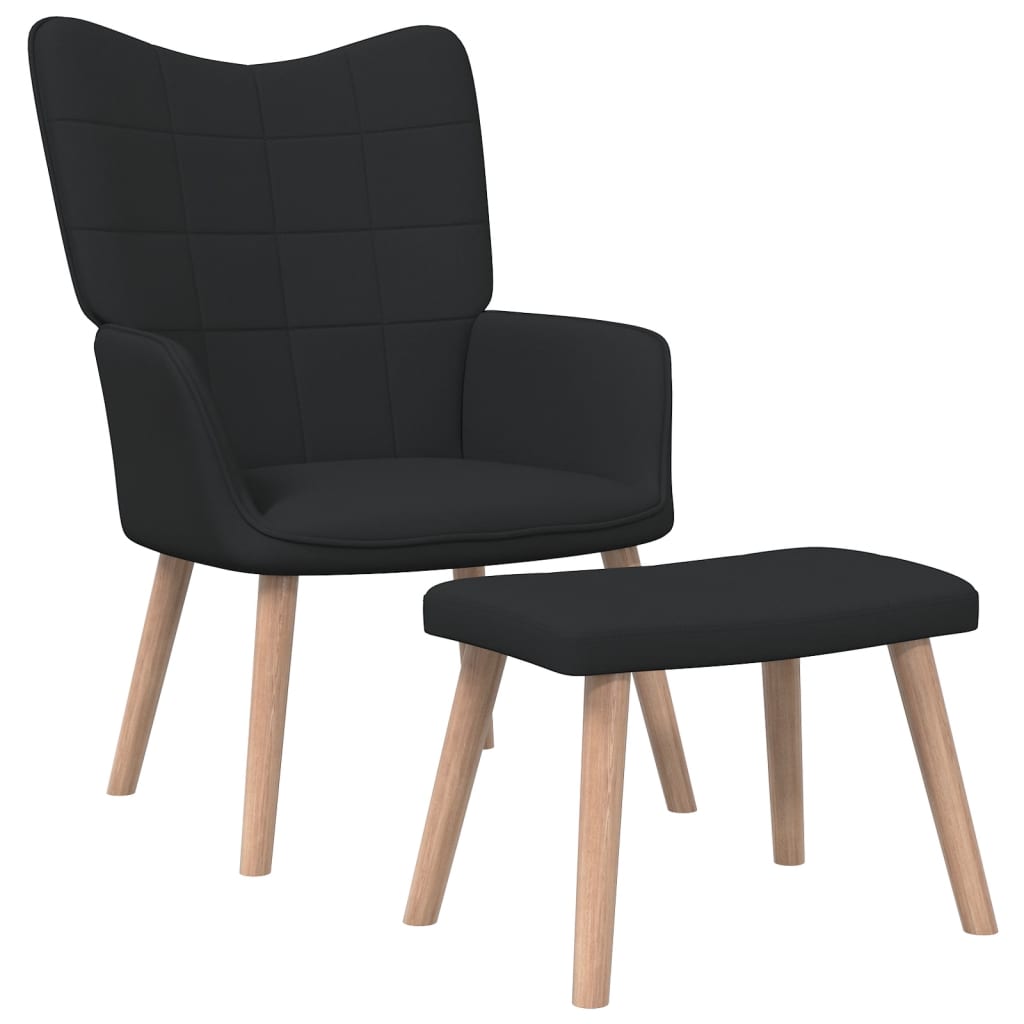 Chaise de relaxation avec tabouret Noir Tissu Fauteuils vidaXL   