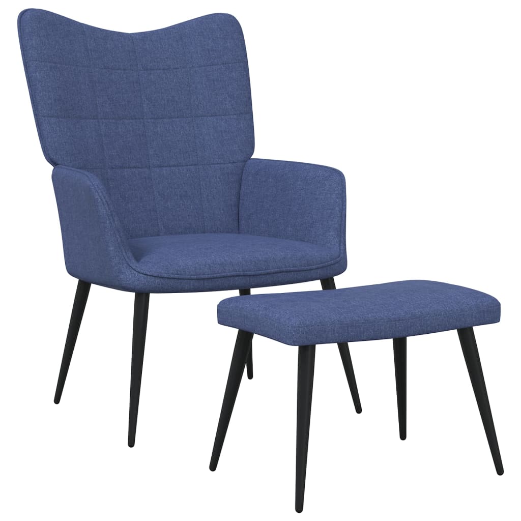 Chaise de relaxation avec tabouret Bleu Tissu Fauteuils vidaXL   