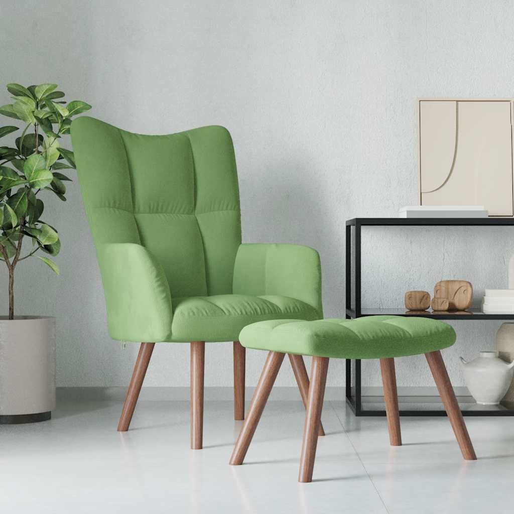 Chaise de relaxation avec repose-pied Vert clair Velours Fauteuils vidaXL