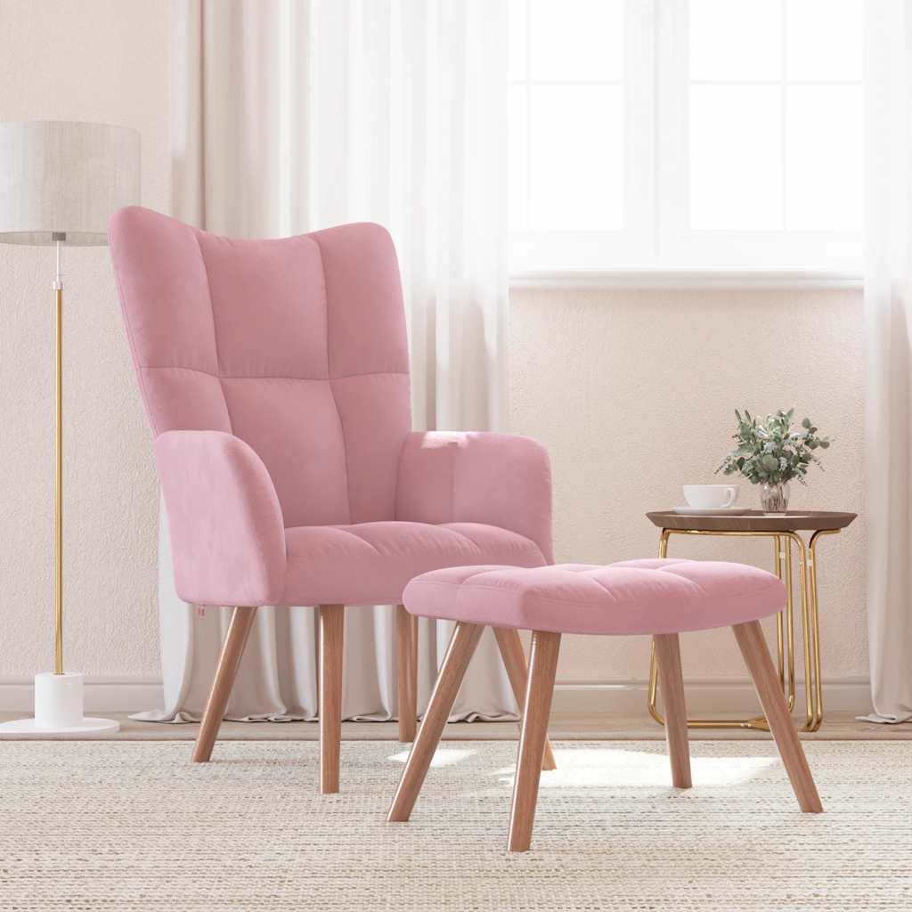 Chaise de relaxation avec repose-pied Rose Velours Fauteuils vidaXL