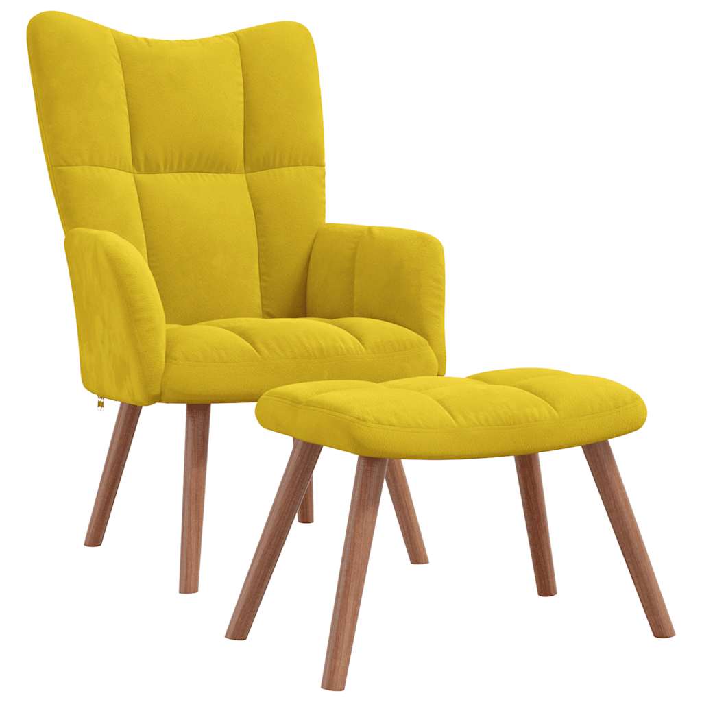 Chaise de relaxation avec repose-pied Jaune moutarde Velours Fauteuils vidaXL