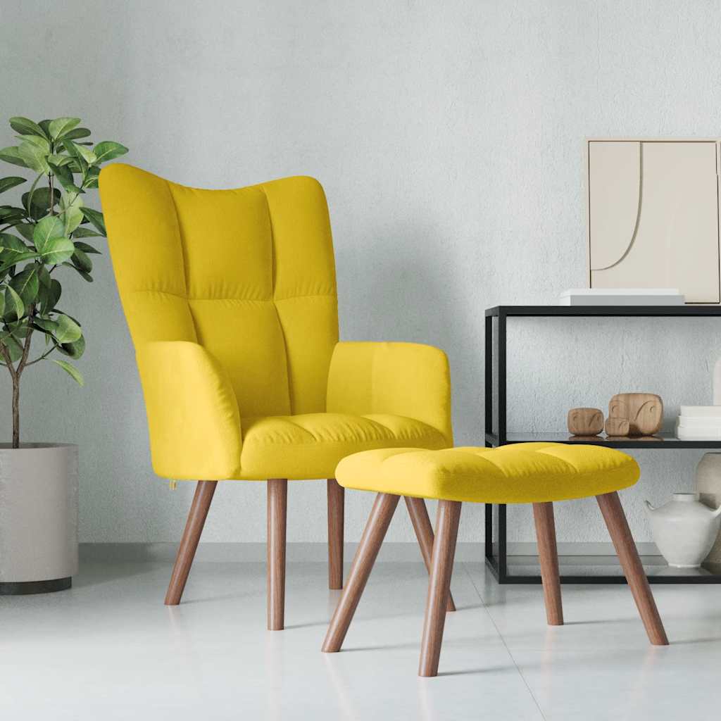 Chaise de relaxation avec repose-pied Jaune moutarde Velours Fauteuils vidaXL