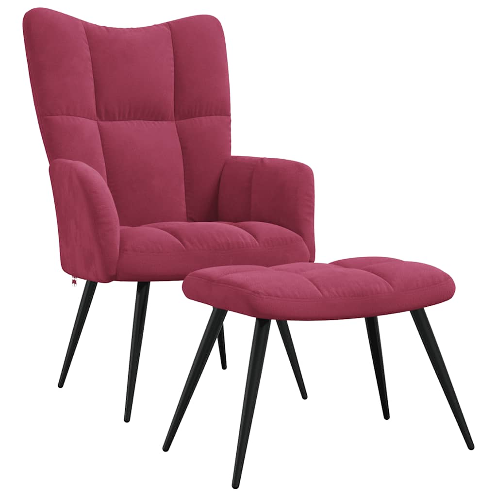 Chaise de relaxation avec tabouret Rouge bordeaux Velours Fauteuils vidaXL