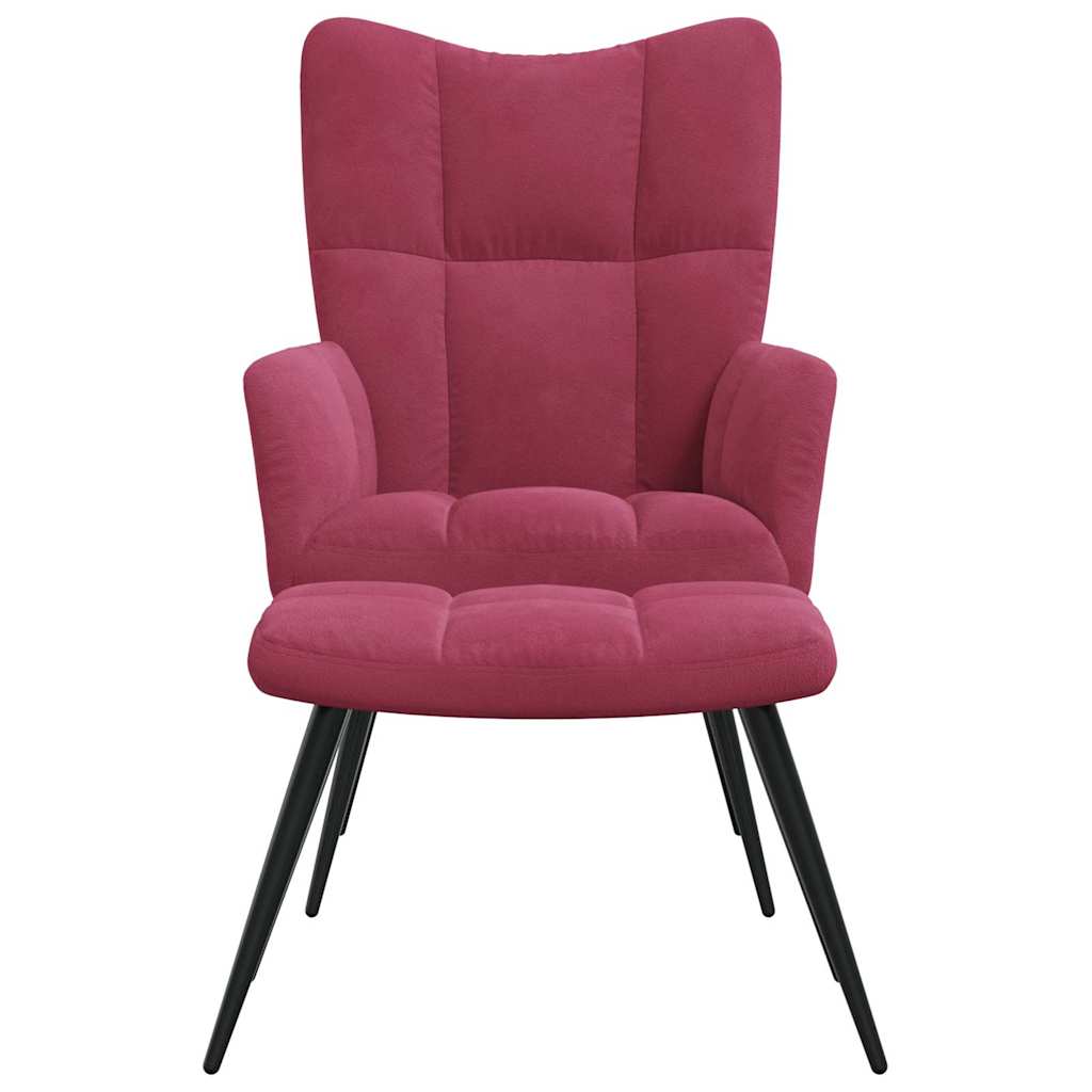 Chaise de relaxation avec tabouret Rouge bordeaux Velours Fauteuils vidaXL