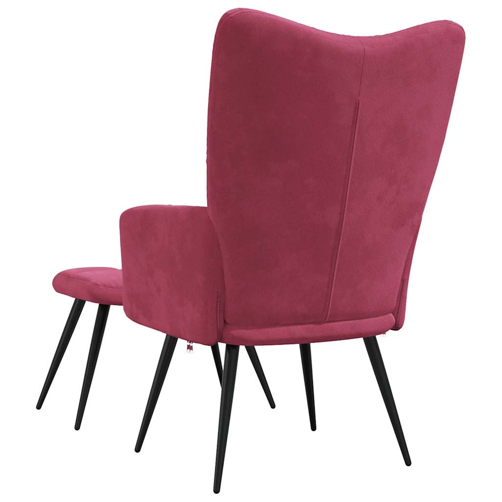 Chaise de relaxation avec tabouret Rouge bordeaux Velours Fauteuils vidaXL