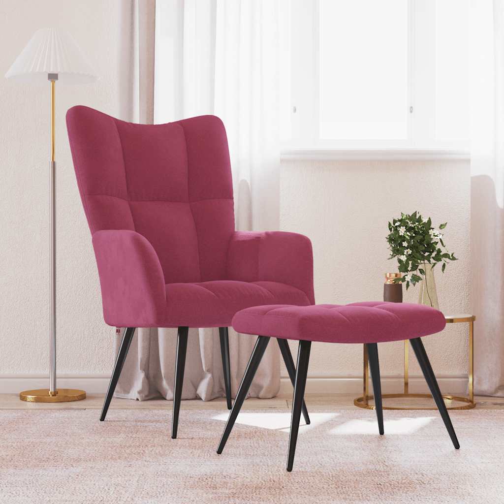 Chaise de relaxation avec tabouret Rouge bordeaux Velours Fauteuils vidaXL