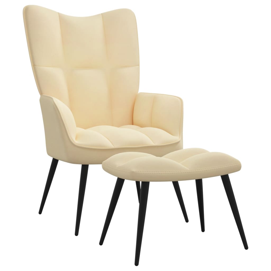 Chaise de relaxation avec repose-pied Blanc crème Velours Fauteuils vidaXL   