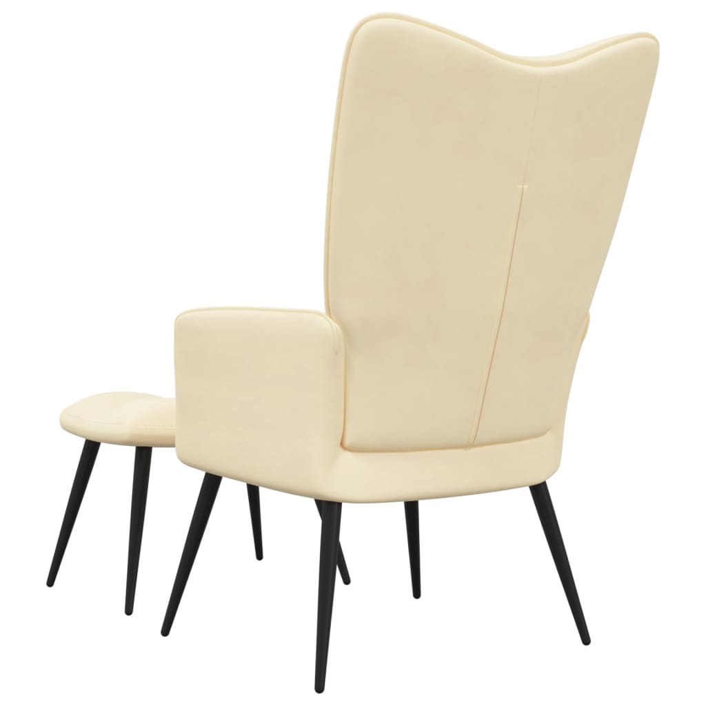 Chaise de relaxation avec repose-pied Blanc crème Velours Fauteuils vidaXL   