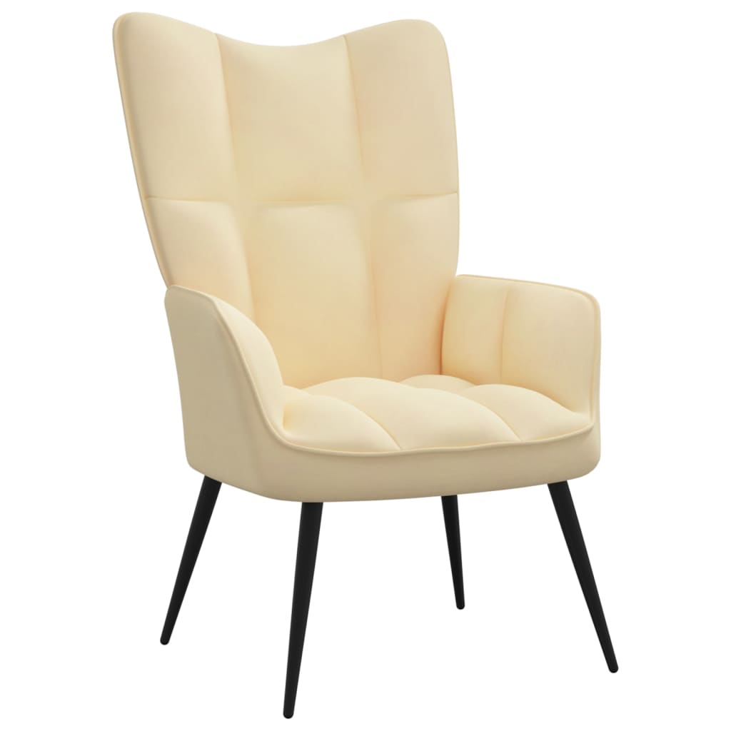 Chaise de relaxation avec repose-pied Blanc crème Velours Fauteuils vidaXL   