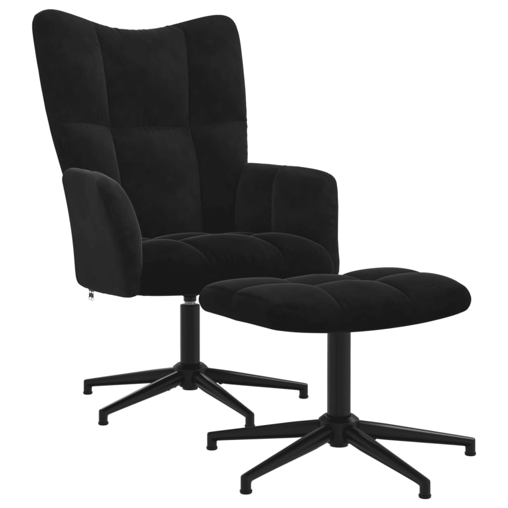 Chaise de relaxation avec tabouret Noir Velours Fauteuils vidaXL   