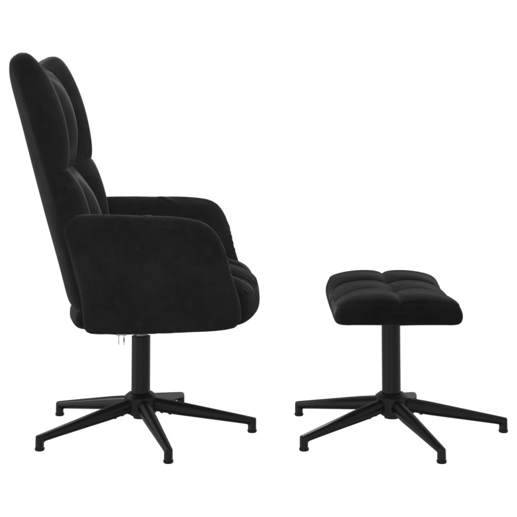 Chaise de relaxation avec tabouret Noir Velours Fauteuils vidaXL   