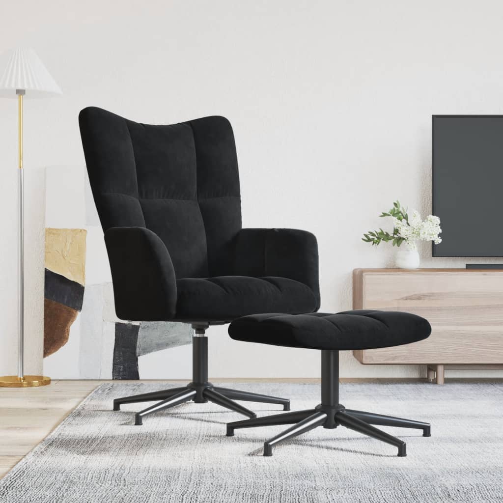 Chaise de relaxation avec tabouret Noir Velours Fauteuils vidaXL   