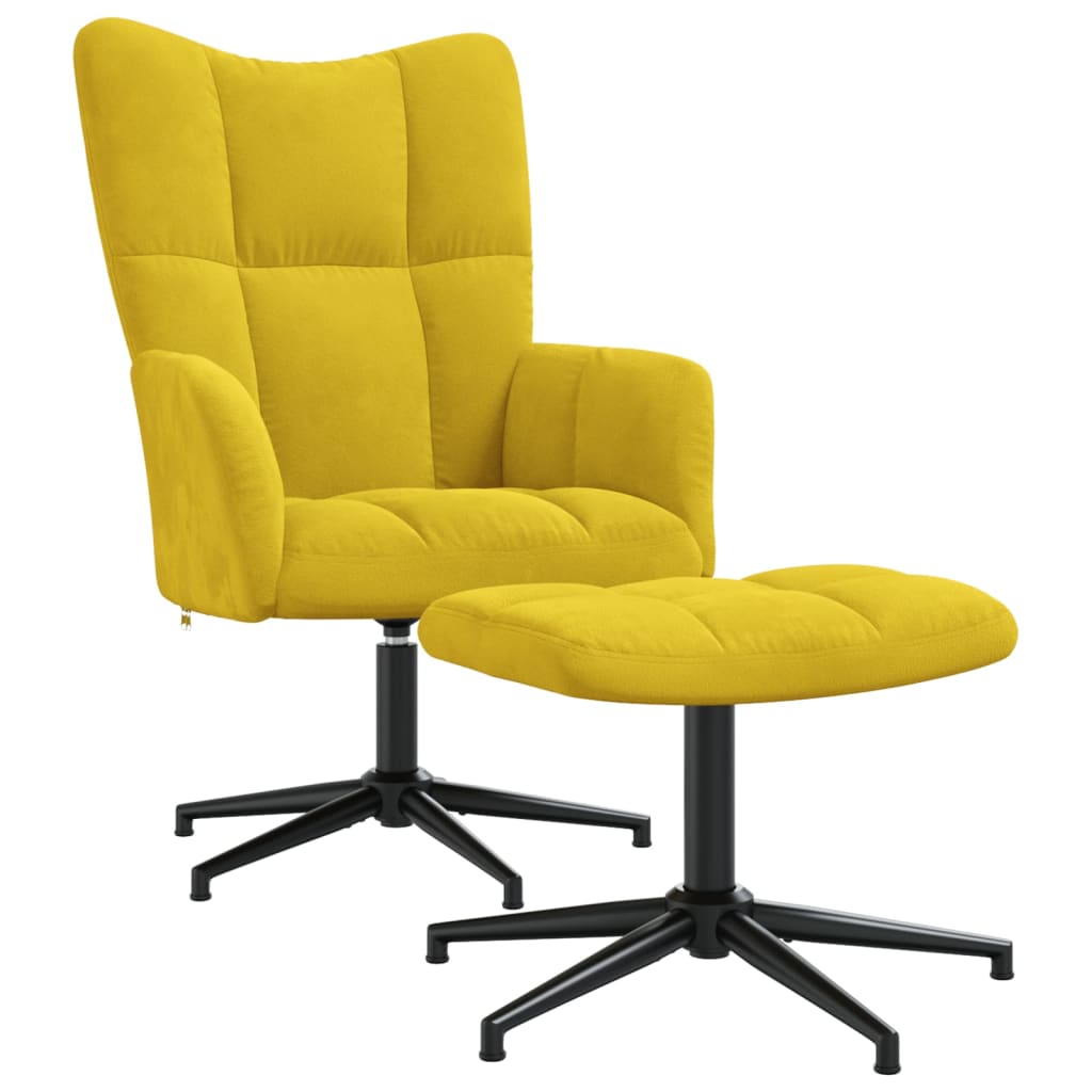 Chaise de relaxation avec tabouret Jaune moutarde Velours - Xios Store SNC