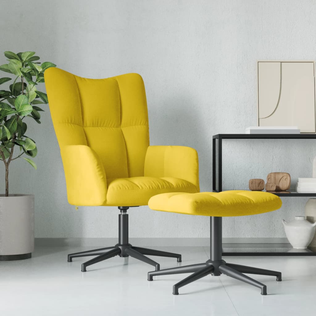 Chaise de relaxation avec tabouret Jaune moutarde Velours - Xios Store SNC