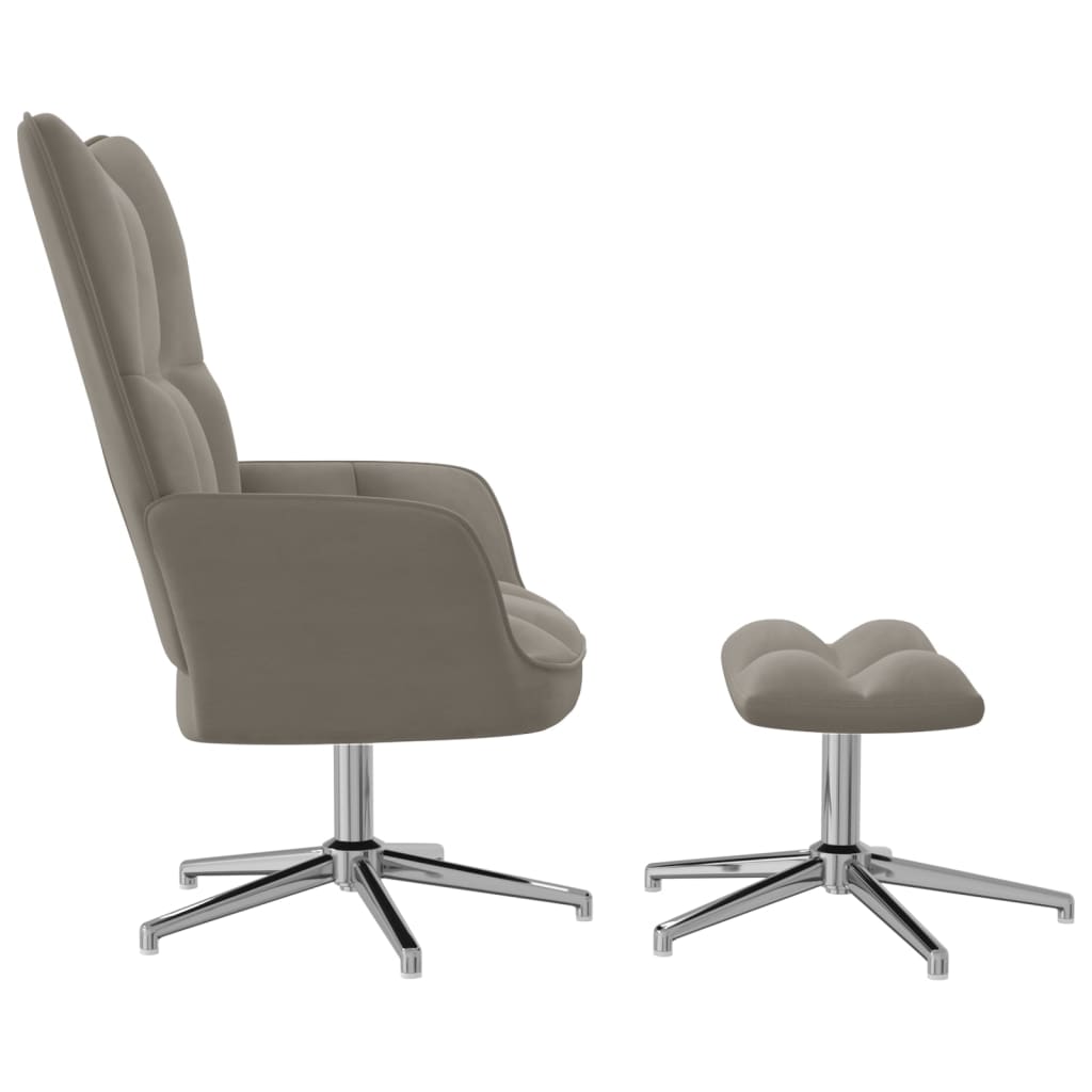 Chaise de relaxation avec tabouret Gris clair Velours Fauteuils vidaXL   