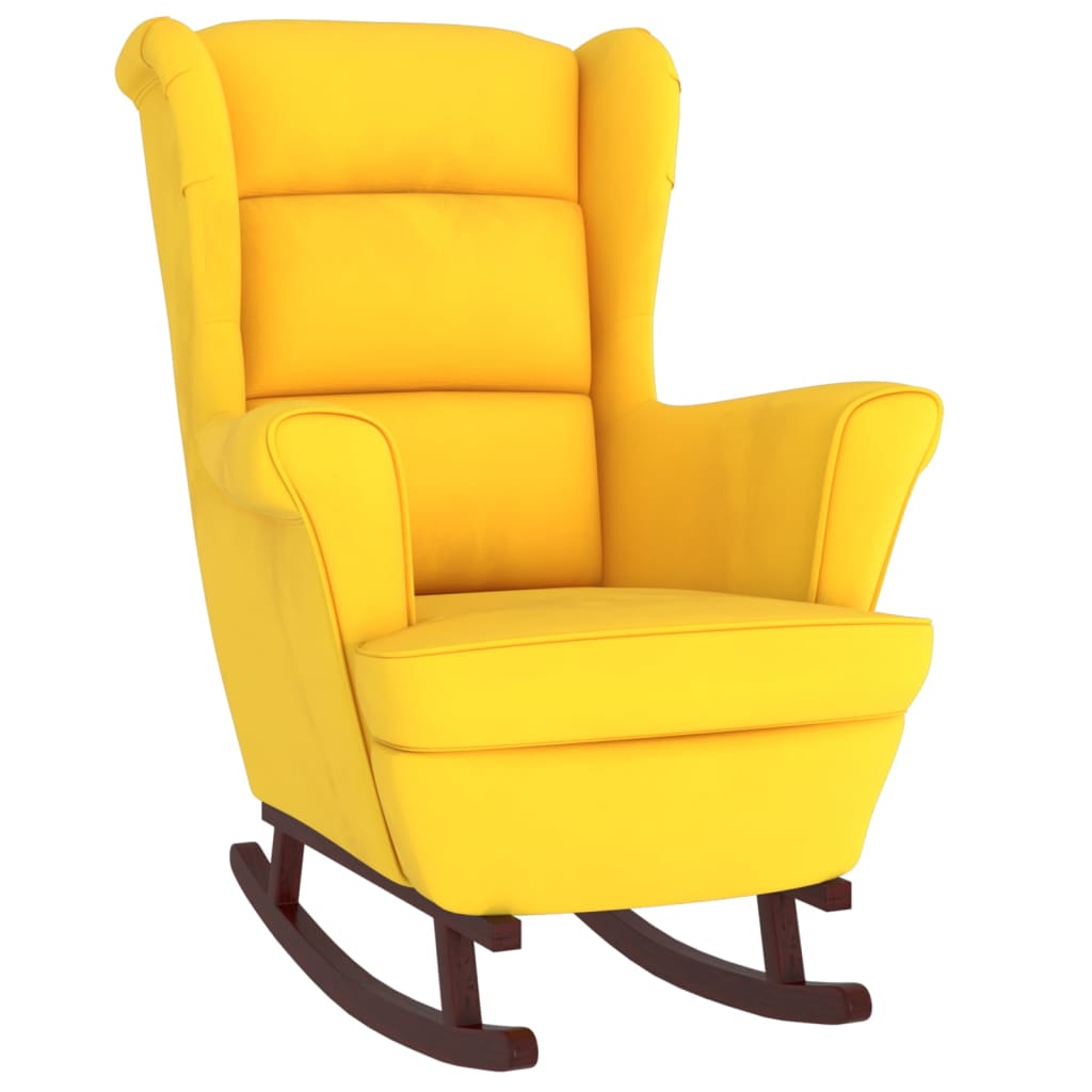 Fauteuil à bascule pieds en bois massif d'hévéa Jaune Velours Fauteuils à bascule vidaXL   